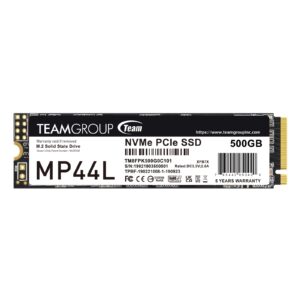 The TEAMGROUP MP44L 500GB NVMe SSD is a high-performance solid-state drive designed for use in both laptops and desktop computers. It features a PCIe Gen 4x4 interface and supports NVMe 1.4