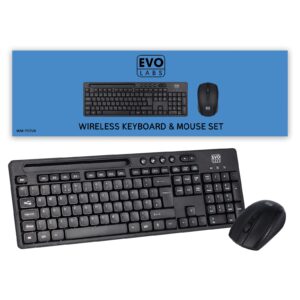 <b>Evo Labs</b><br/>WM-757UK Wireless Desktop Keyboard & Mouse Set<br/><br/>- Wireless Desktop Keyboard & Mouse Set<br/>- Integrated tablet/ mobile/ smartphone stand<br/>- Keyboard with full size and classic key layout for comfortable typing<br/>- Numeric keypad & multimedia hotkeys<br/>- Plug and Play with 2.4GHz wireless adapter - no drivers Required<br/>2x AAA batteries required for the keyboard 1x AAA battery required for the mouse (batteries not included)<br/><br/>The Evo Labs WM-757UK Wireless keyboard and mouse set is a full-sized